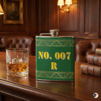 Flasques Personalized Green & Gold Art Deco Custom Text Vin