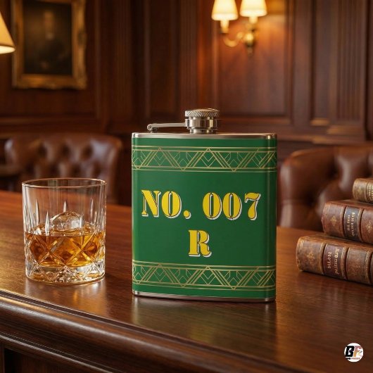 Flasques Personalized Green & Gold Art Deco Custom Text Vin