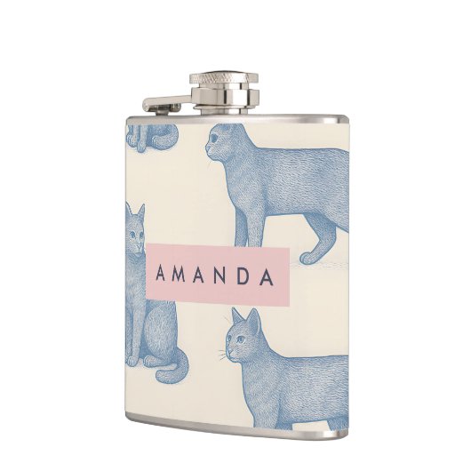 Flasques Personalized Minimalist Blue Cat Pattern (Gauche)