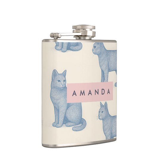 Flasques Personalized Minimalist Blue Cat Pattern (Droite)