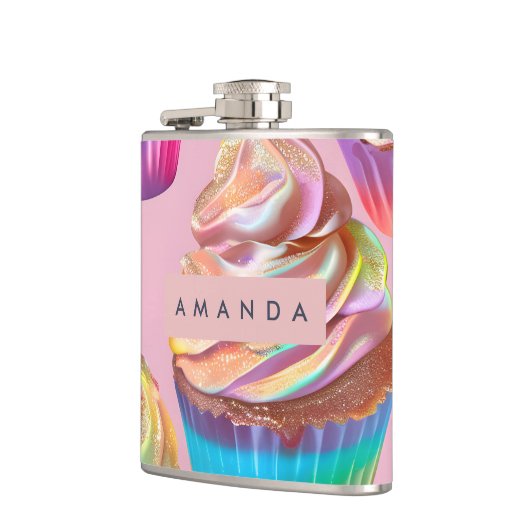 Flasques Personalized Rainbow Pastel Cupcake with Glitter (Gauche)