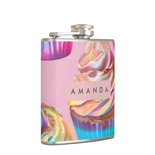 Flasques Personalized Rainbow Pastel Cupcake with Glitter (Droite)