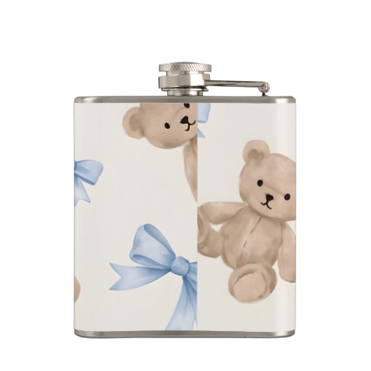 Flasques Personalized Teddy Bear & Blue Bow Pattern (Dos)