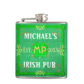 Flasques Personnalisable votre vert irlandais nommé de Pub (Devant)