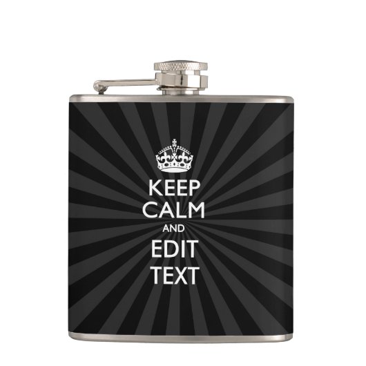 Flasques Personnalisé KEEP CALM Votre texte Black Sunburst (Devant)