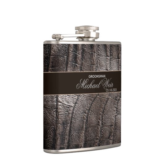 Flasques Personnaliser le cuir Brown Groomsman recouvert (Droite)