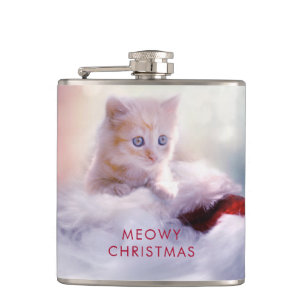 Flasques Petit Kitten reposant sur un chapeau de Noël Meowy