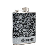 Flasques Petit Steampunk Silver Zinc engrenages Nom personn (Droite)