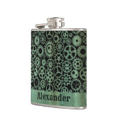Flasques Petit Steampunk Verdigris Bronze Gears Nom personn (Gauche)