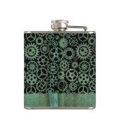 Flasques Petit Steampunk Verdigris Bronze Gears Nom personn (Dos)