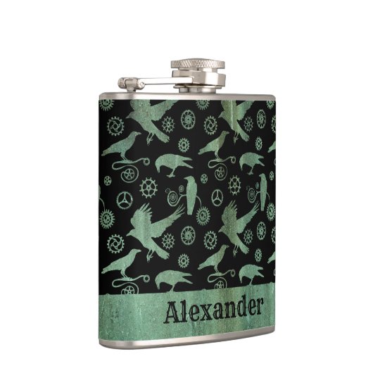 Flasques Petit Steampunk Verdigris engrenages et corbeaux s (Droite)