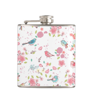 Flasques Peu de rose de birdie et Girly lunatique bleu