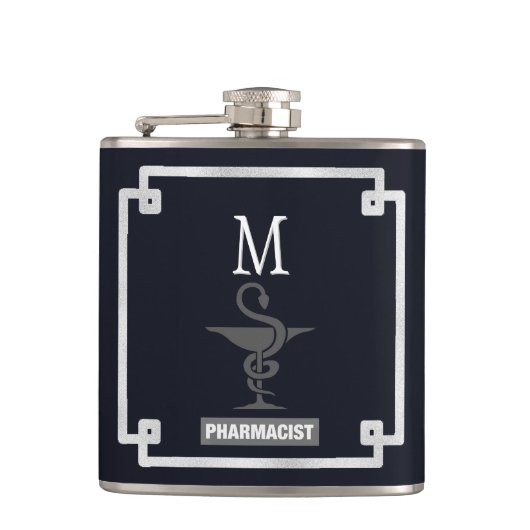 Flasques Pharmacien moderne Monogram Caduceus (Devant)