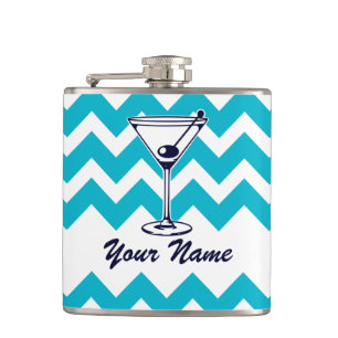 Flasques Pictogramme Martini avec Motif Blue Chevron