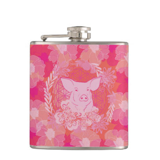 Flasques pig,flower of life, blue, mandala,zen,chakra,patt