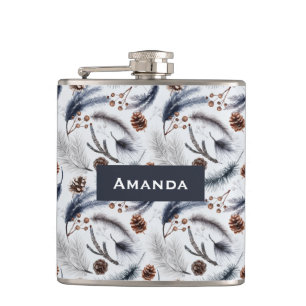 Flasques Pine Cones & Pine Needles Aquarelles Motif