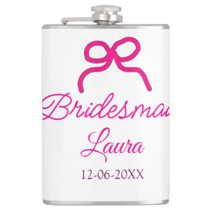 Flasques PINK BOW minimalajouter nom bridesmaid année cadea