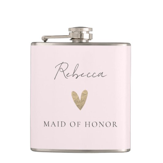 Flasques Pink Maid of Honor Heart Script moderne (Devant)