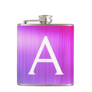 Flasques Pink - Monogramme de métal brossé violet Nom