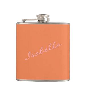 Flasques Pink Orange Élégant Script Nom Mariage