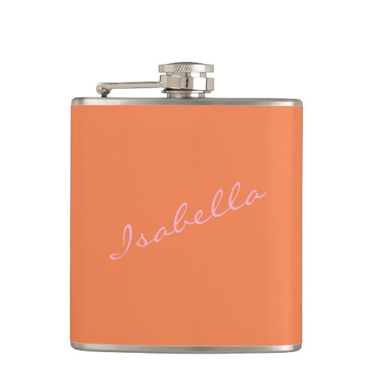 Flasques Pink Orange Élégant Script Nom Mariage (Devant)