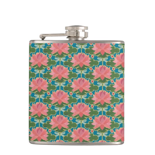 Flasques Pink Water Lys and Dragonflies Hip Flask (Devant)