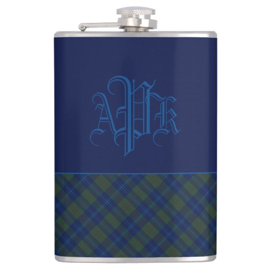 Flasques Plaid Monogramme vert, bleu et aqua (Devant)