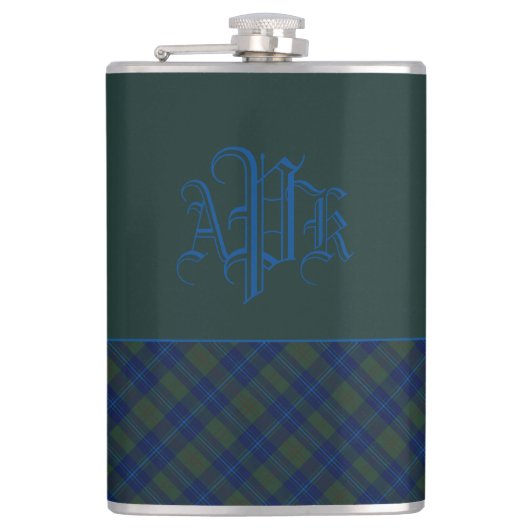 Flasques Plaid Monogramme vert, bleu et aqua (Devant)