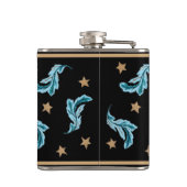 Flasques Plumes bleues et étoiles d'or Style Boho sur noir (Dos)