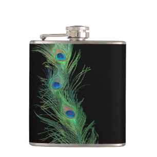 Flasques Plumes noires et vertes de paon
