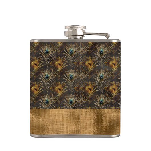 Flasques Plumes Peacock Or Monogramme Élégant Personnalisé (Dos)