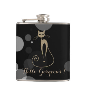 Flasques Points Gris Sur Fond Noir,Chat,Bonjour Magnifique