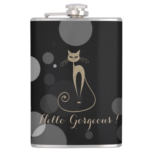 Flasques Points Gris Sur Fond Noir,Chat,Bonjour Magnifique (Devant)