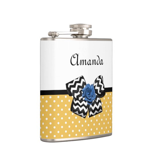 Flasques Points Jaunes Bleus Rose Chevron Bow avec nom (Droite)