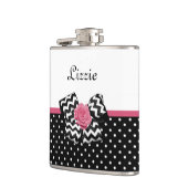 Flasques Points noirs mignons Rose rose Chevron Bow et nom (Gauche)