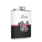 Flasques Points noirs mignons Rose rose Chevron Bow et nom (Droite)