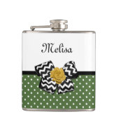 Flasques Points verts mignons Rose jaune Chevron Bow et nom (Devant)