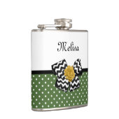 Flasques Points verts mignons Rose jaune Chevron Bow et nom (Droite)