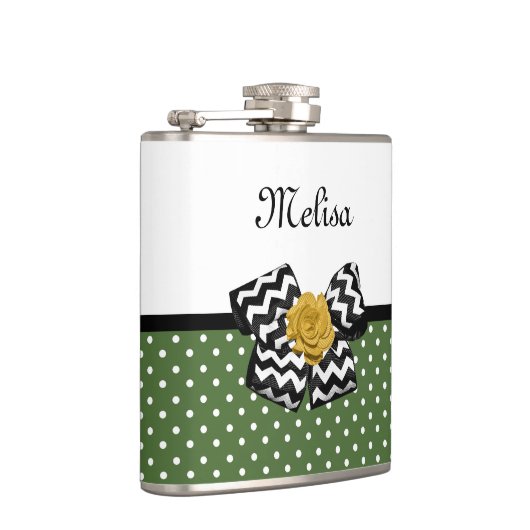 Flasques Points verts mignons Rose jaune Chevron Bow et nom (Droite)