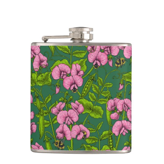 Flasques Pois doux et bourdons, vert et rose (Devant)