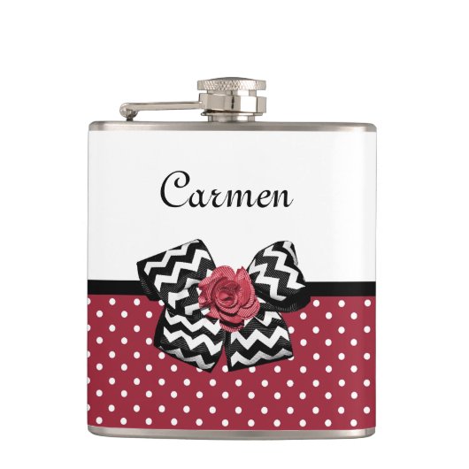 Flasques Pois rouge et blanc mignon Rose Chevron Bow (Devant)