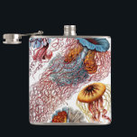 Flasques Poisson vintage par Ernst Haeckel, Discomedusae<br><div class="desc">Illustration vintage conception biologique de la vie marine par Ernst Haeckel. Une variété d'animaux méduses colorés nageant dans les eaux de la mer. Les méduses sont des animaux aquatiques nageant librement avec un corps en forme de parapluie et de longues tentacules. On les trouve dans tous les océans et dans...</div>