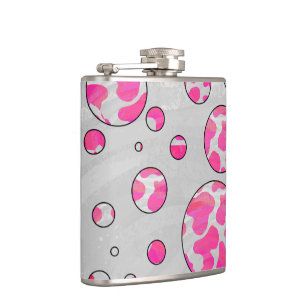 Flasques Poka Dot Vache rose et blanc
