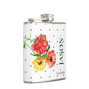 Flasques Polka Dot et Red Jaune Floral Groomsmen