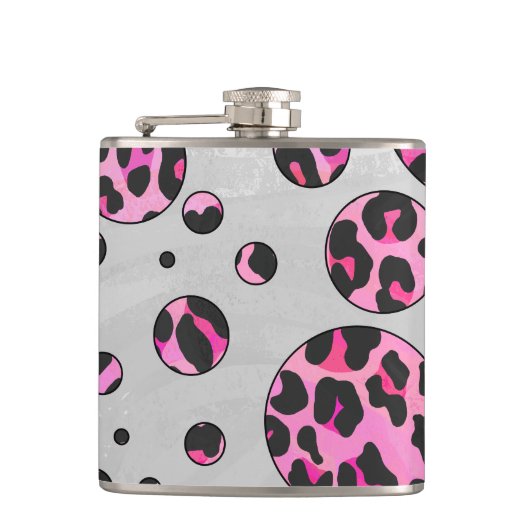 Flasques Polka Leopard Pot noir et rose chaud (Devant)