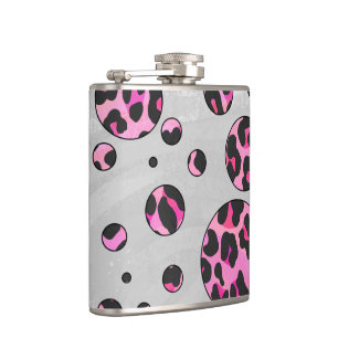 Flasques Polka Leopard Pot noir et rose chaud