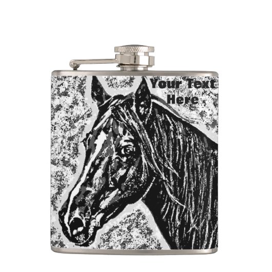 Flasques portrait équine de cheval noir et blanc (Devant)