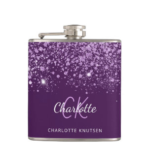 Flasques Poussière de paillettes violette monogramme nom sc