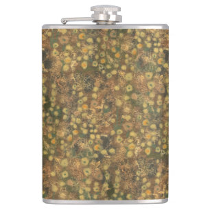 Flasques Pré doré, abstrait motif floral vert olive