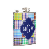 Flasques Preppy Patchwork Madras Navy Quatrefoil Monogramme (Droite)